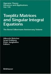 Cover of Toeplitz matrices and singular integral equations by Albrecht Böttcher