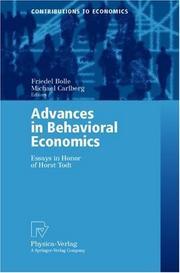 Front cover of Advances in behavioral economics by Horst Todt