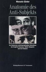 Front cover of Anatomie des Anti-Subjekts by Manuela Günter