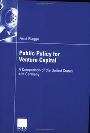 Front cover of Public Policy for Venture Capital; A Comparison of the United States and Germany by Arnd Plagge