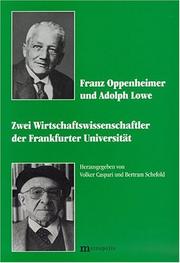 Front cover of Franz Oppenheimer und Adolph Lowe by Volker Caspari