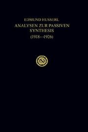Cover of Analysen zur passiven Synthesis: Aus Vorlesungs-und Forschungsmanuskripten (1918-1926) (Husserliana: Edmund Husserl) by Edmund Husserl