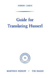 Cover of Guide for translating Husserl by Dorion Cairns