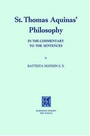 Front cover of St. Thomas Aquinas' Philosophy in the Commentary to the Sentences by Battista Mondin