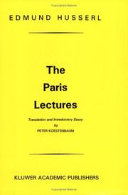 Cover of The Paris lectures by Edmund Husserl