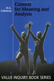 Cover of Context for Meaning and Analysis by H. G. Callaway