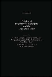 Front cover of Origins of Legislative Sovereignty and the Legislative State by A. London Fell