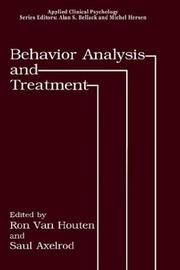 Cover of Behavior analysis and treatment by Ron Van Houten