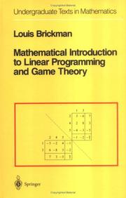 Cover of Mathematical introduction to linear programming and game theory by Louis Brickman