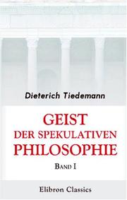 Front cover of Geist der spekulativen Philosophie by Dietrich Tiedemann