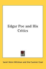 Front cover of Edgar Poe and his critics by Sarah Helen Whitman