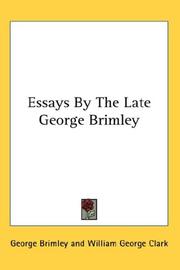 Front cover of Essays By The Late George Brimley by George Brimley