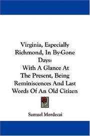 Cover of Virginia, especially Richmond, in by-gone days by Samuel Mordecai