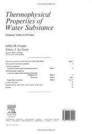Front cover of Thermophysical properties of water substance (students' tables in  S.I. units) by Jeffery Robin Cooper