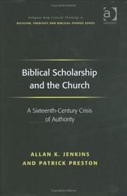 Front cover of BIBLICAL SCHOLARSHIP AND THE CHURCH: A SIXTEENTH CENTURY CRISIS OF AUTHORITY by Jenkins, Allan K