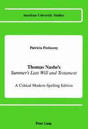 Front cover of Thomas Nashe's Summer's Last Will and Testament by Patricia Posluszny