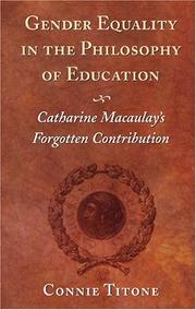 Front cover of Gender equality in the philosophy of education by Connie Titone