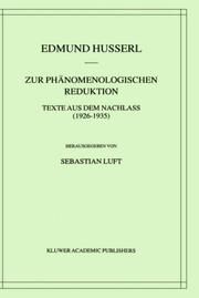 Cover of Zur phänomenologischen Reduktion: Texte aus dem Nachlaß (1926-1935) (Husserliana: Edmund Husserl Gesammelte Werke) by Edmund Husserl