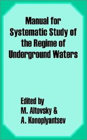 Front cover of Manual for the Systematic Study of the  Regime of Underground Waters by Unknown