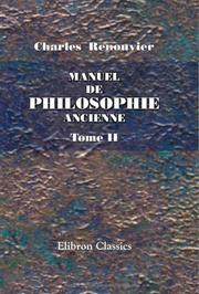 Cover of Manuel de philosophie ancienne by Charles Renouvier