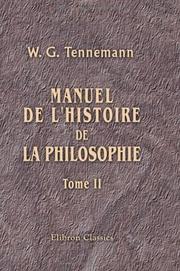 Cover of Manuel de l'histoire de la philosophie by Wilhelm Gottlieb Tennemann