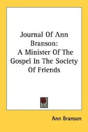Front cover of Journal Of Ann Branson by Ann Branson