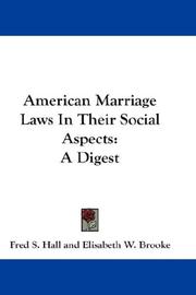 Front cover of American Marriage Laws In Their Social Aspects by Fred S. Hall