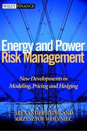 Front cover of Energy and power risk management by Alexander Eydeland