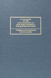 Cover of A Catalogue of the Law Collection at New York University by Julius J. Marke