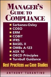 Front cover of Manager's guide to compliance by Anthony Tarantino