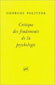 Front cover of Critique des fondements de la psychologie by Georges Politzer