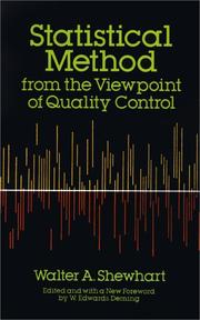 Front cover of Statistical method from the viewpoint of quality control by Walter A. Shewhart