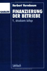 Front cover of Finanzierung der Betriebe by Herbert Vormbaum