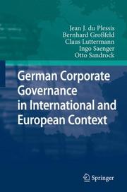 Front cover of German corporate governance in international and European context by Jean J. du Plessis