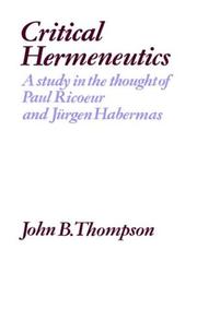 Front cover of Critical Hermeneutics by John B. Thompson