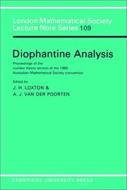 Front cover of Diophantine analysis by Australian Mathematical Society. Convention