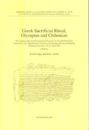 Front cover of Greek sacrificial ritual, Olympian, and chthonian by International Seminar on Ancient Greek Cult (6th 1997 Göteborg, Sweden)