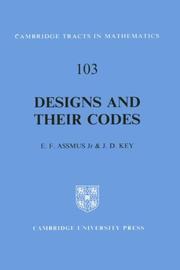 Front cover of Designs and their codes by E. F. Assmus