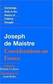 Front cover of Considérations sur la France by Joseph de Maistre