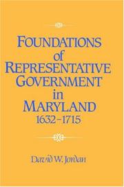 Front cover of Foundations of Representative Government in Maryland, 16321715 by David William Jordan