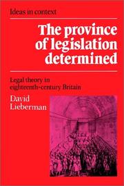 Front cover of The Province of Legislation Determined by David Lieberman