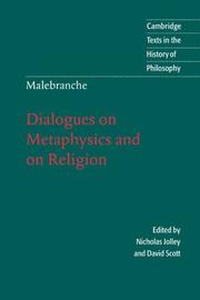 Front cover of Dialogues on metaphysics and on religion by Nicolas Malebranche