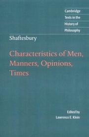 Cover of Characteristics of men, manners, opinions, times by Anthony Ashley Cooper Earl of Shaftesbury