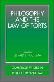 Front cover of Philosophy and the Law of Torts (Cambridge Studies in Philosophy and Law) by Gerald J. Postema