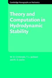 Front cover of THEORY AND COMPUTATION IN HYDRODYNAMIC STABILITY by W.O CRIMINALE
