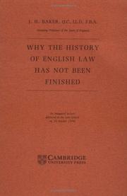 Front cover of Why the history of English law has not been finished by John Hamilton Baker
