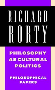Front cover of Philosophy as Cultural Politics by Richard Rorty