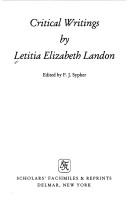 Cover of Critical writings by L. E. L.