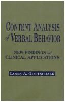Front cover of Content analysis of verbal behavior by Gottschalk, Louis A.
