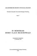 Cover of In memoriam Horst Claus Recktenwald by Universitätsbibliothek Erlangen-Nürnberg